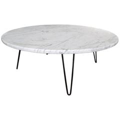 Vintage Carrara Marble Coffee Table on Hairpin Legs