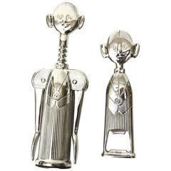 Italian Retro Silver Plate Whimsical Sommelier Wine & Bottle Opener/  SALE