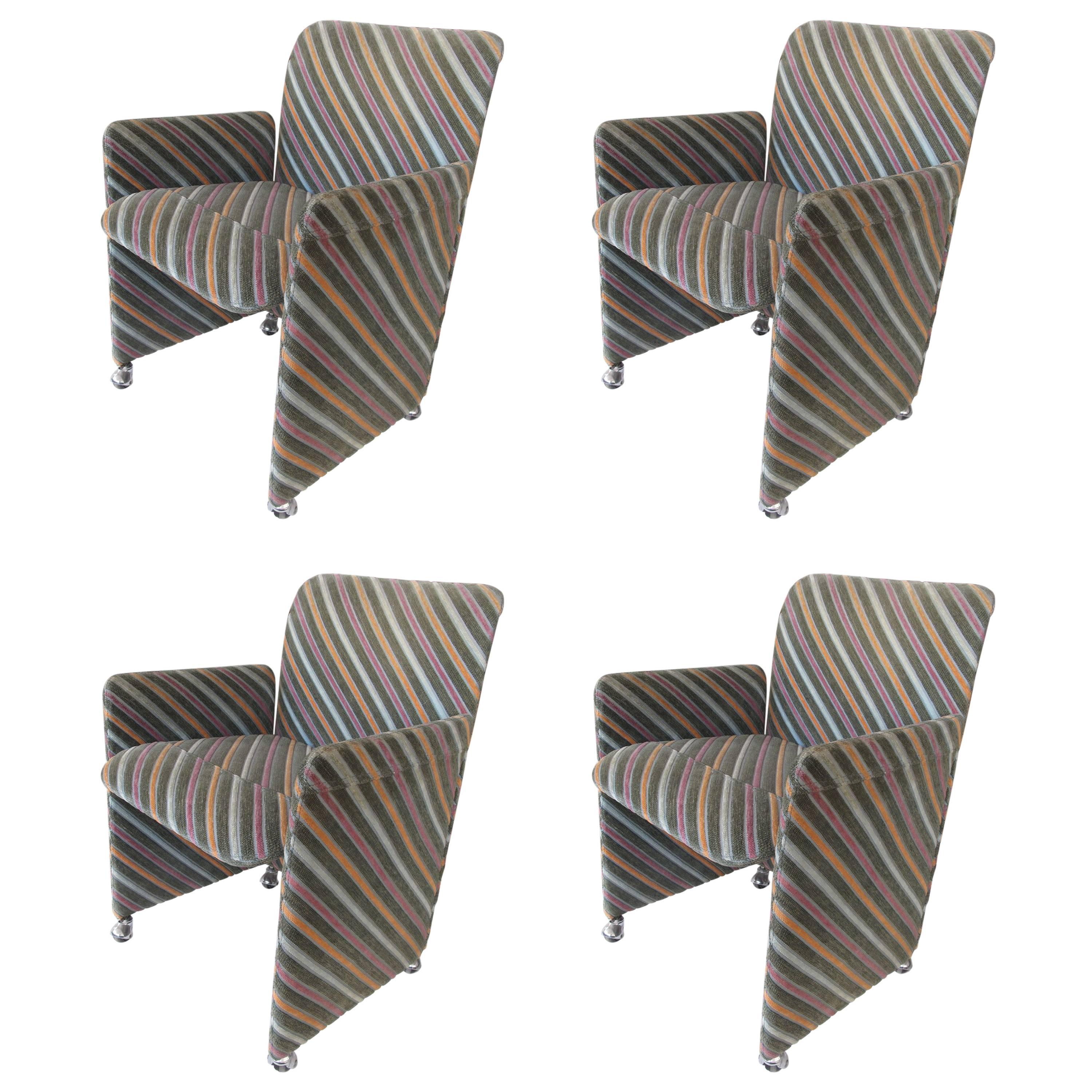 Set of Four Striped Velvet Chairs, Saporiti