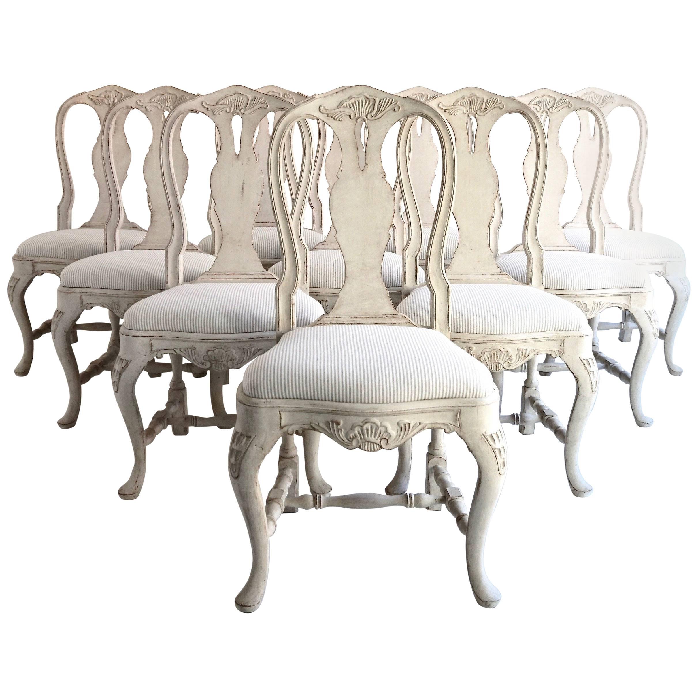 Set of Ten Antique Swedish Rococo Style Dining Chairs