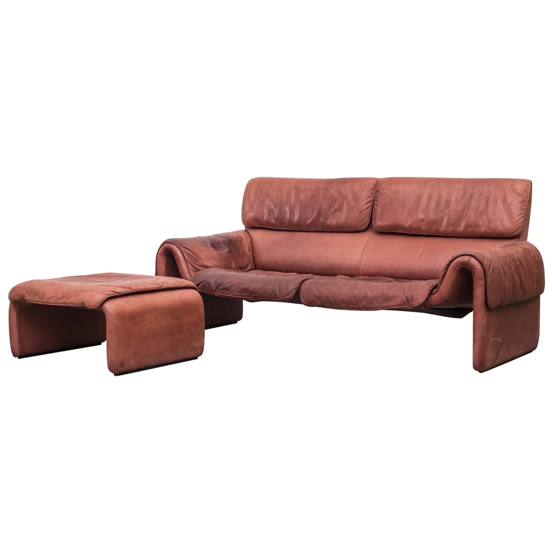 Desede Style Salmon Leather Sofa and Ottoman