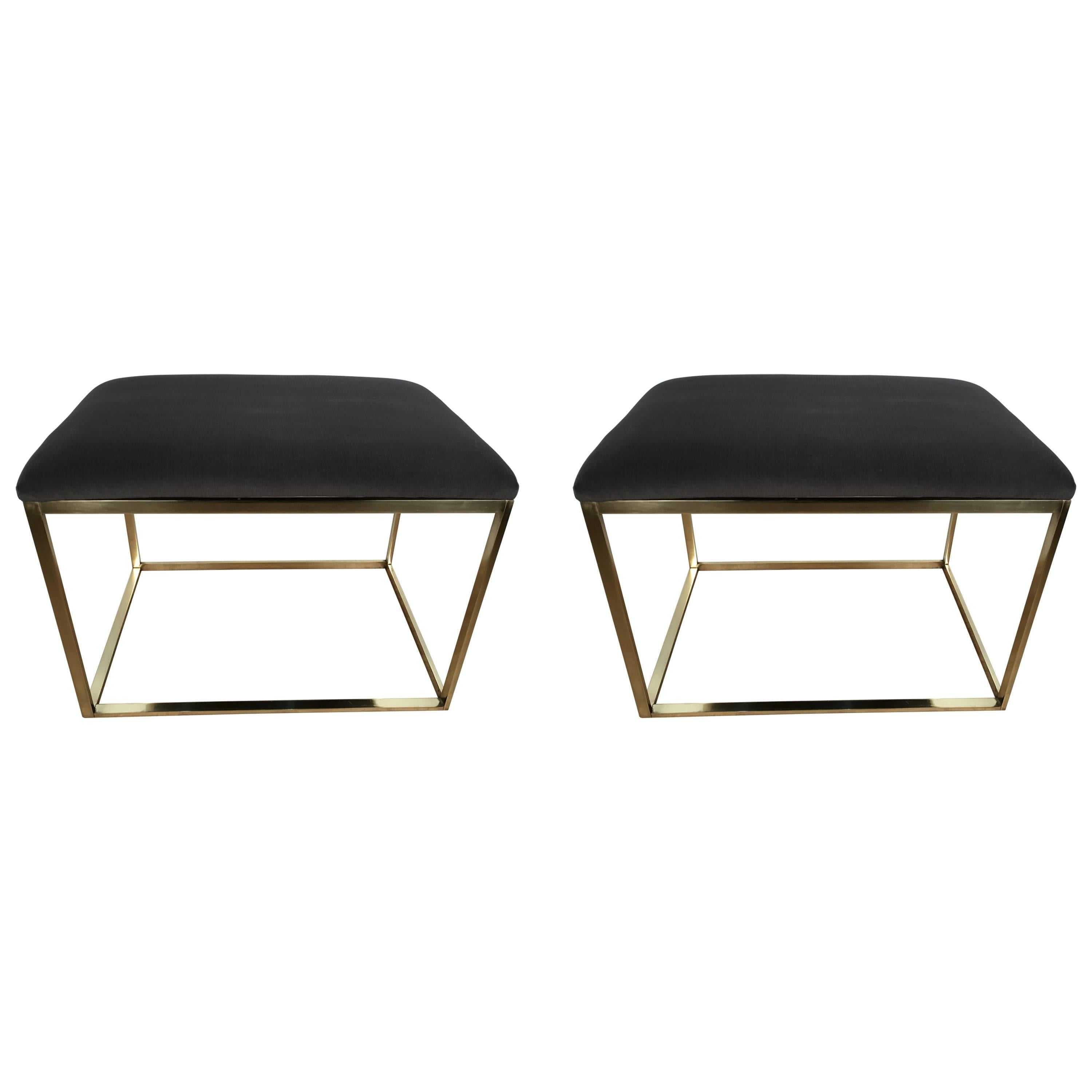Two Large-Scale 1970s Italian Cube Brass Benches, Sold Individually For Sale