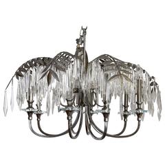 Eight-Light Silvered Metal Palm Fronde Chandelier