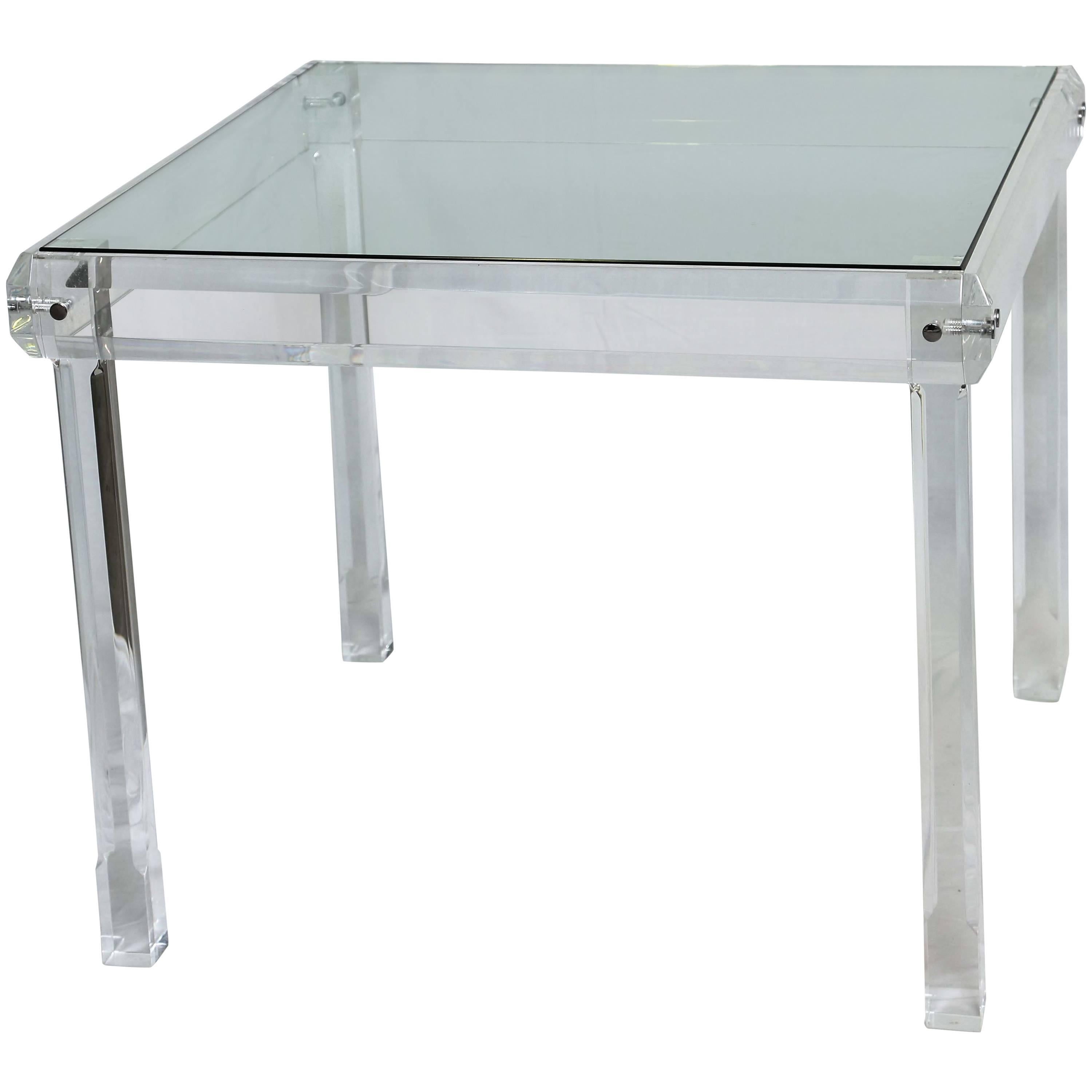  Midcentury Breakfast Table, Vintage, Beveled Lucite with Two-Inch Thick Solid 