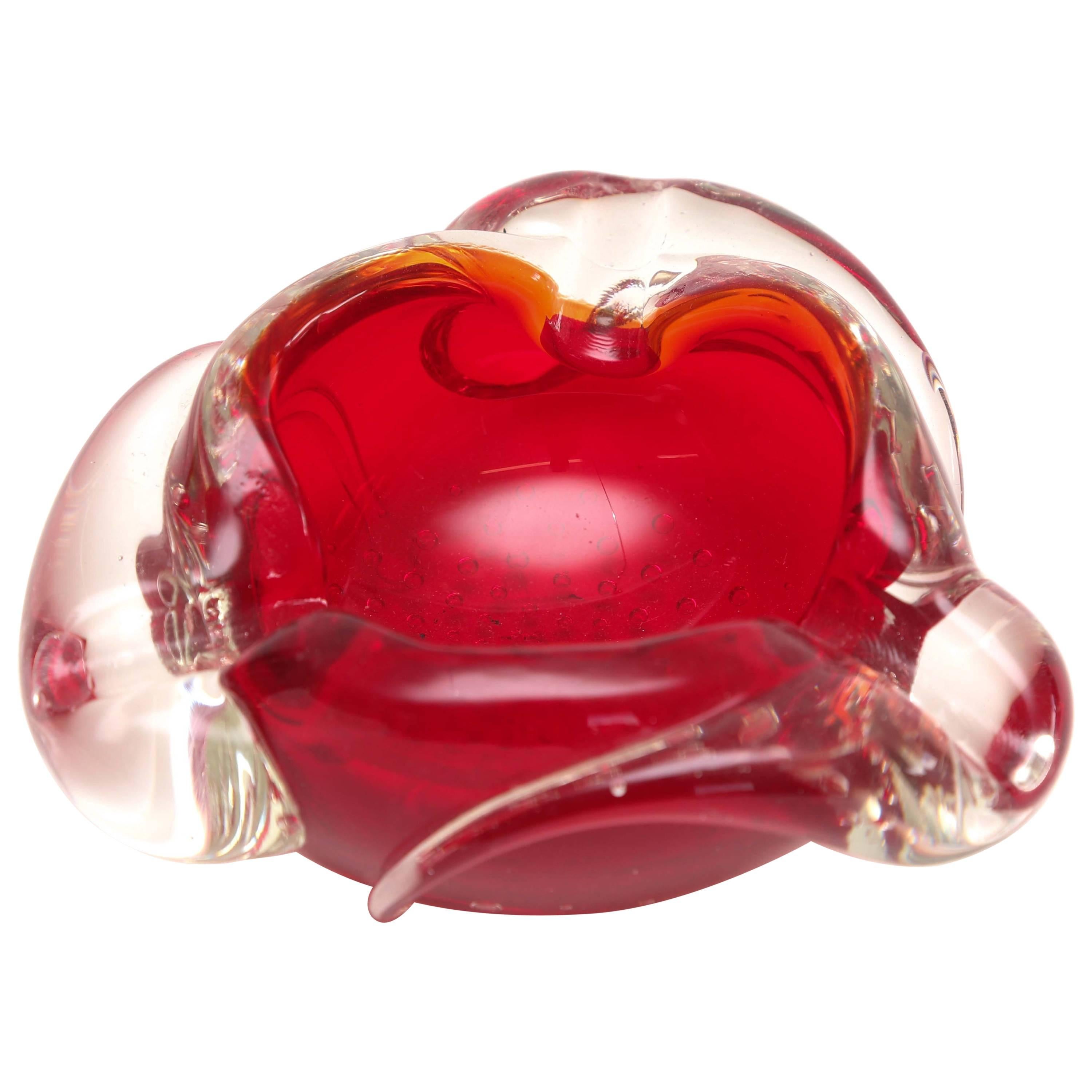 Red and Clear Murano Dish, 1950s, Italy