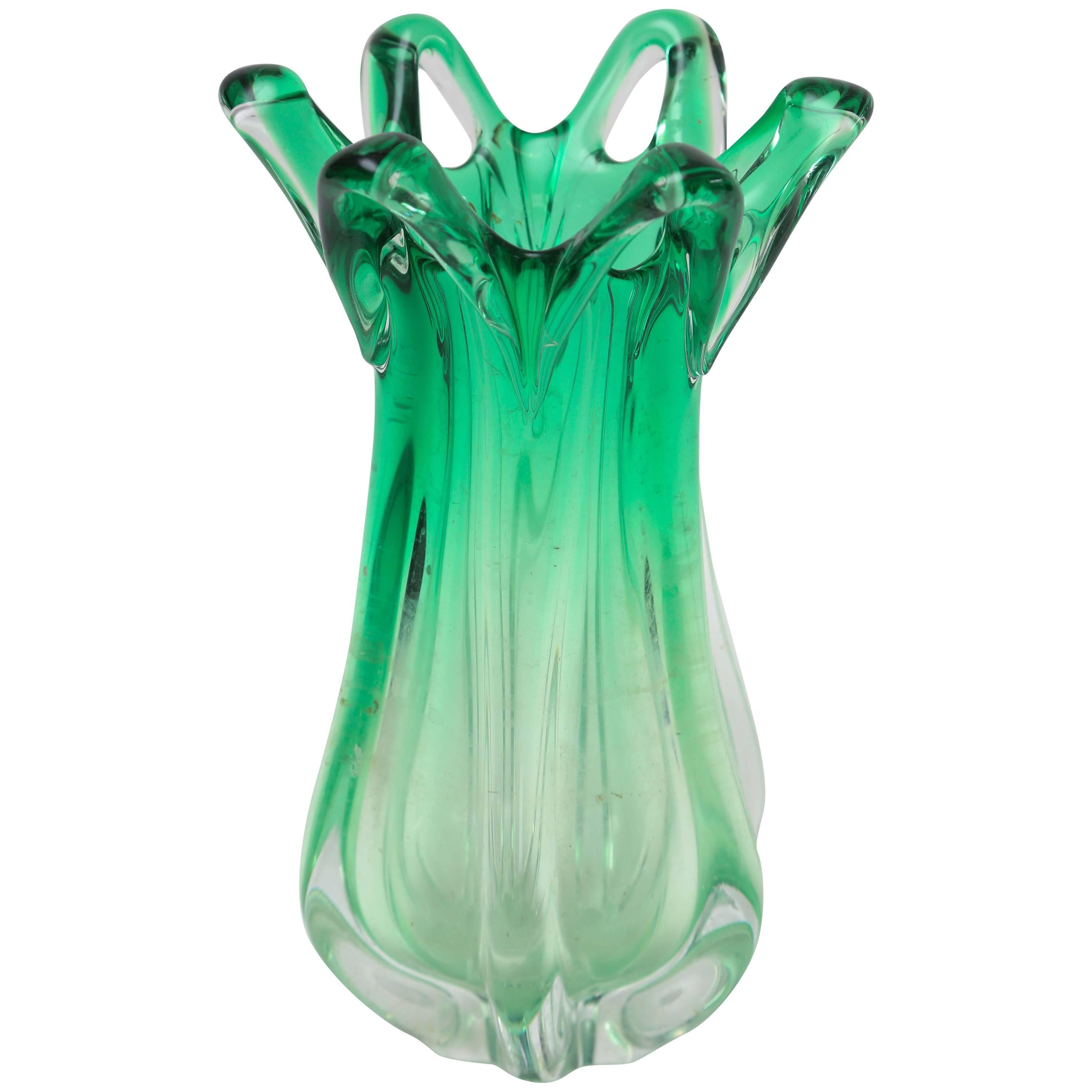 Green Ombre Murano Vase, 1960s, Italy For Sale