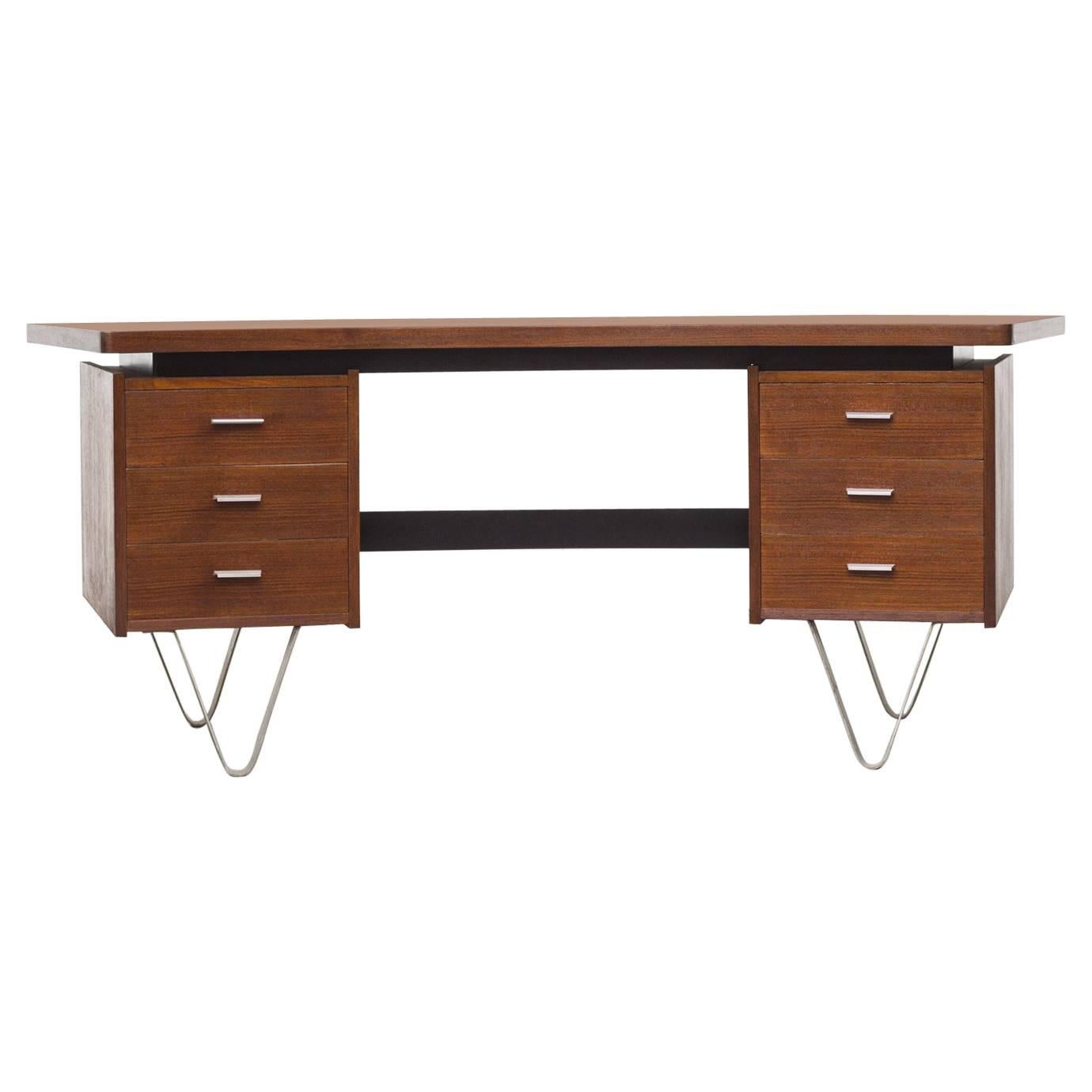 Cees Braakman Executive "Boomerang" Desk with Hairpin Legs