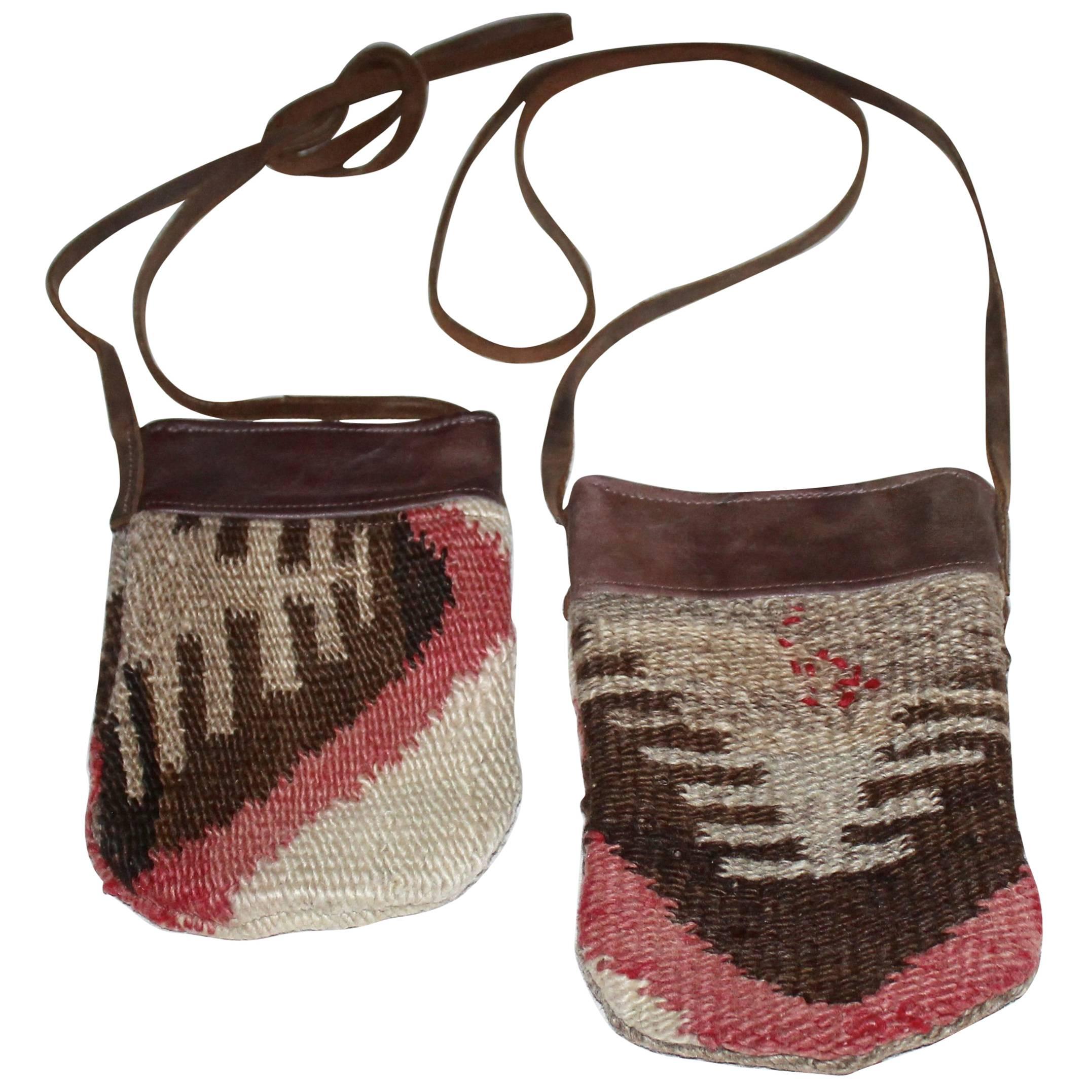 Pair of Navajo Weaving and Leather Trim Saddle Bags