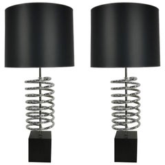 Pair of Chrome Coil Spring Lamps by Laurel