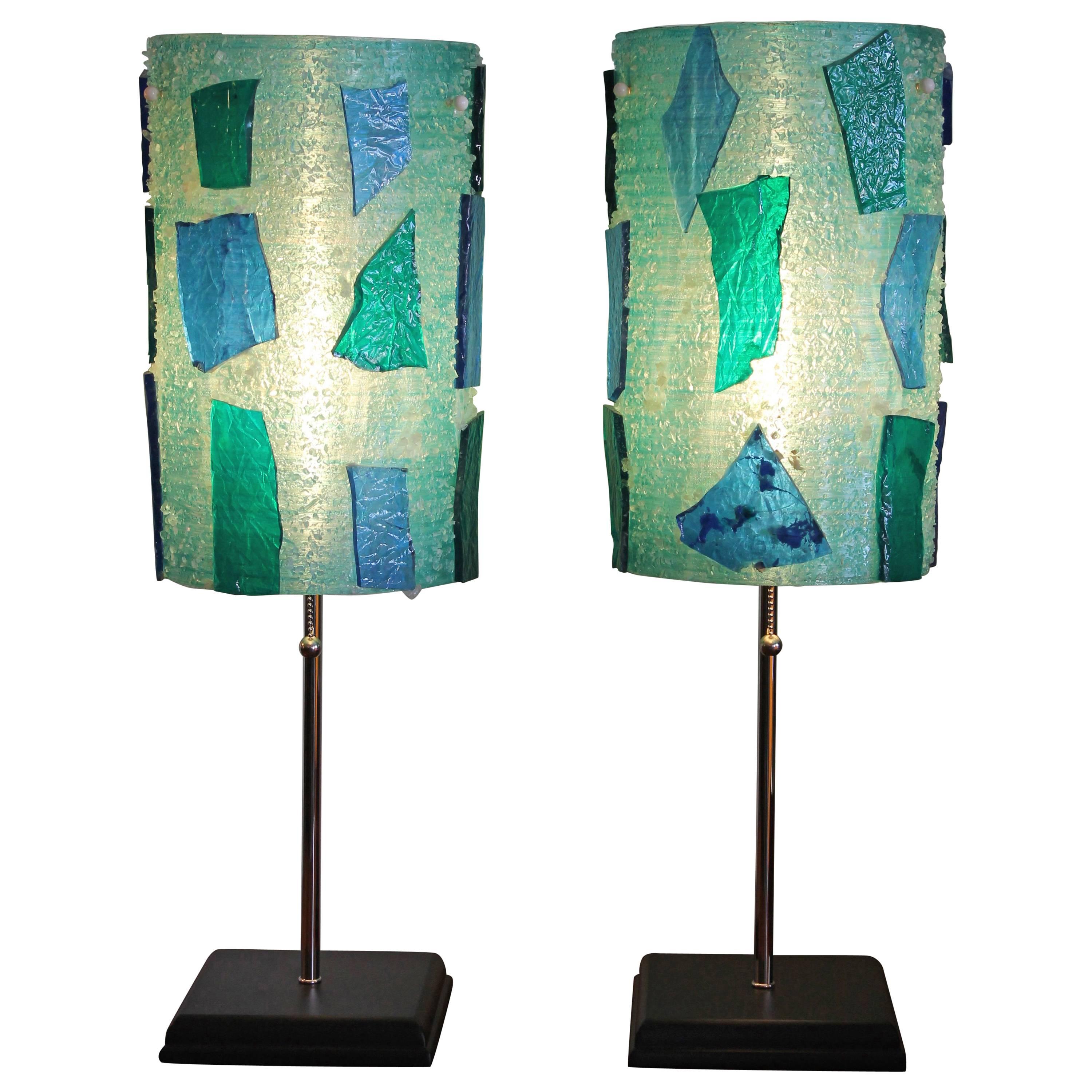 Pair of Custom-Made Spun Lucite Chunk Lamps