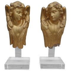 Pair of 19th Century Gold Leaf Cherubs on Lucite Bases