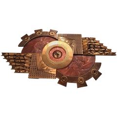 Mixed Metals Brutalist Wall Sculpture in the Style of Curtis C. Jere, Brass 1