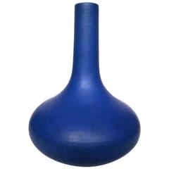 Early Contemporary Handmade Hand Glazed Blue Tapered Bottle Form Vase