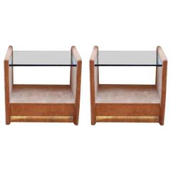 Pair of Karl Springer Suede End Tables 3