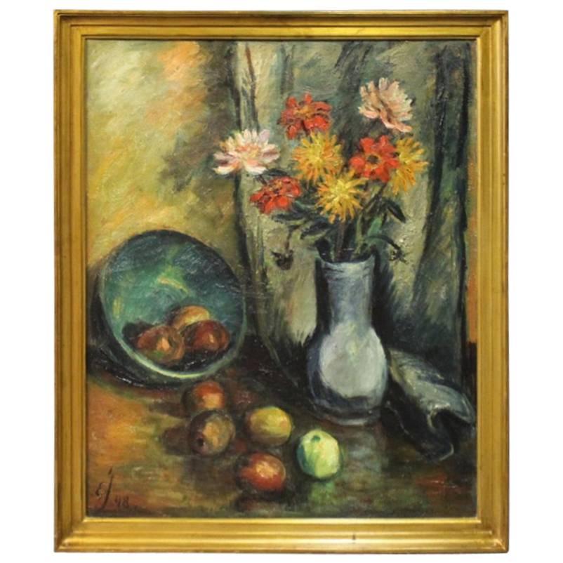 Oil Painting on Canvas in Simpel Frame by Ejner Johansen, 1948 For Sale
