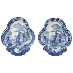 Pair of Early 19th Century Soft-Paste Porcelain Blue Transferware Shrimp Dishes 6