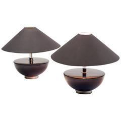 Pair of Dark Blue Glass Table Lamps by Bergboms 1