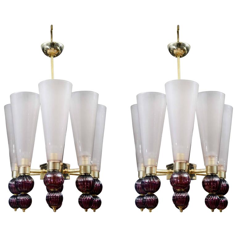 Pair of Murano Glass Chandeliers For Sale at 1stdibs