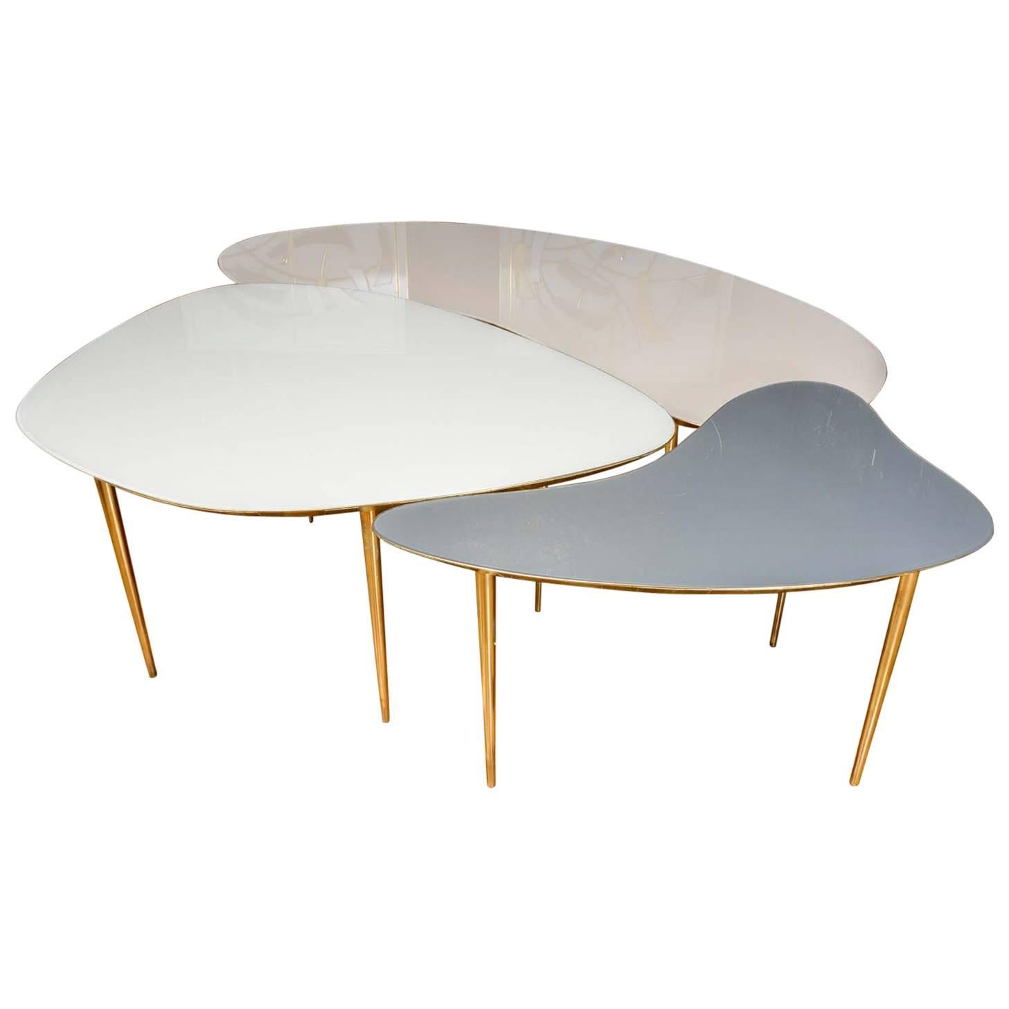 Set of Three Mirror Top Tables For Sale