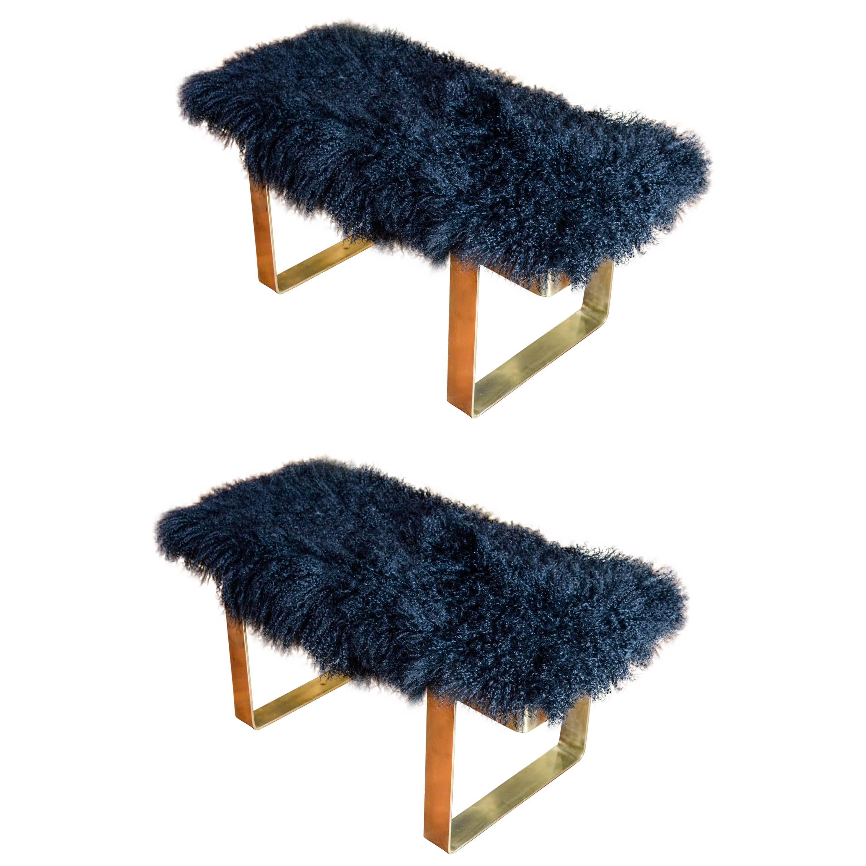Pair of Mongolian Lambskin Benches For Sale