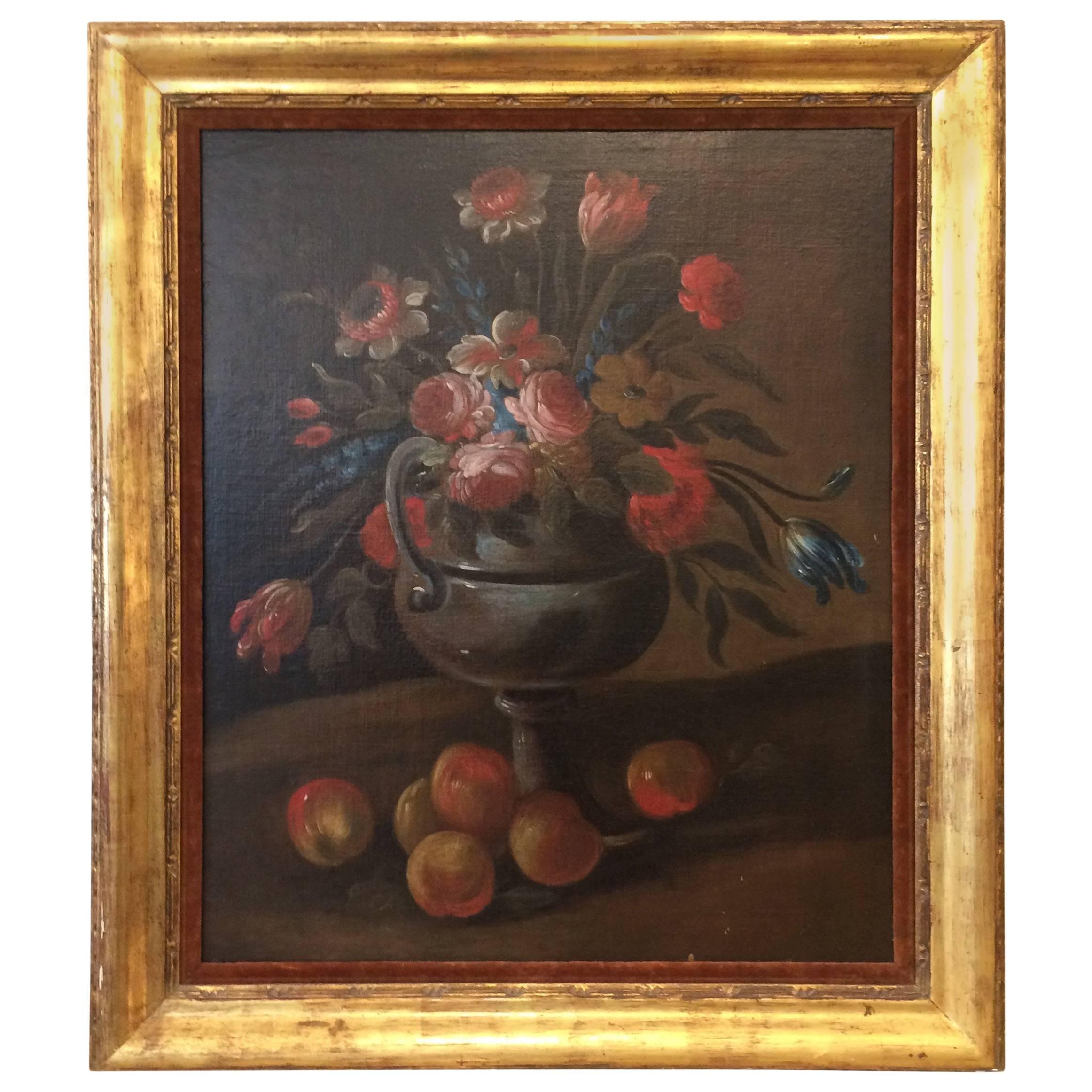 19th Century Continental School Still Life of Flowers and Oranges