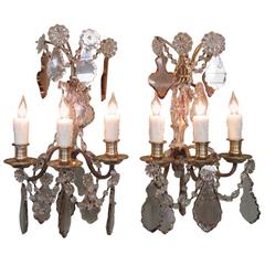 Pair of Early 20th Century French Louis XIV Crystal and Bronze Sconces 3