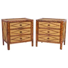 Vintage Pair of Three-Drawer Faux Bamboo Nightstands