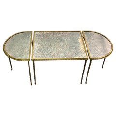 French Midcentury 3 Part Gilt Bronze Faux Bamboo Coffee Table by Maison Baguès