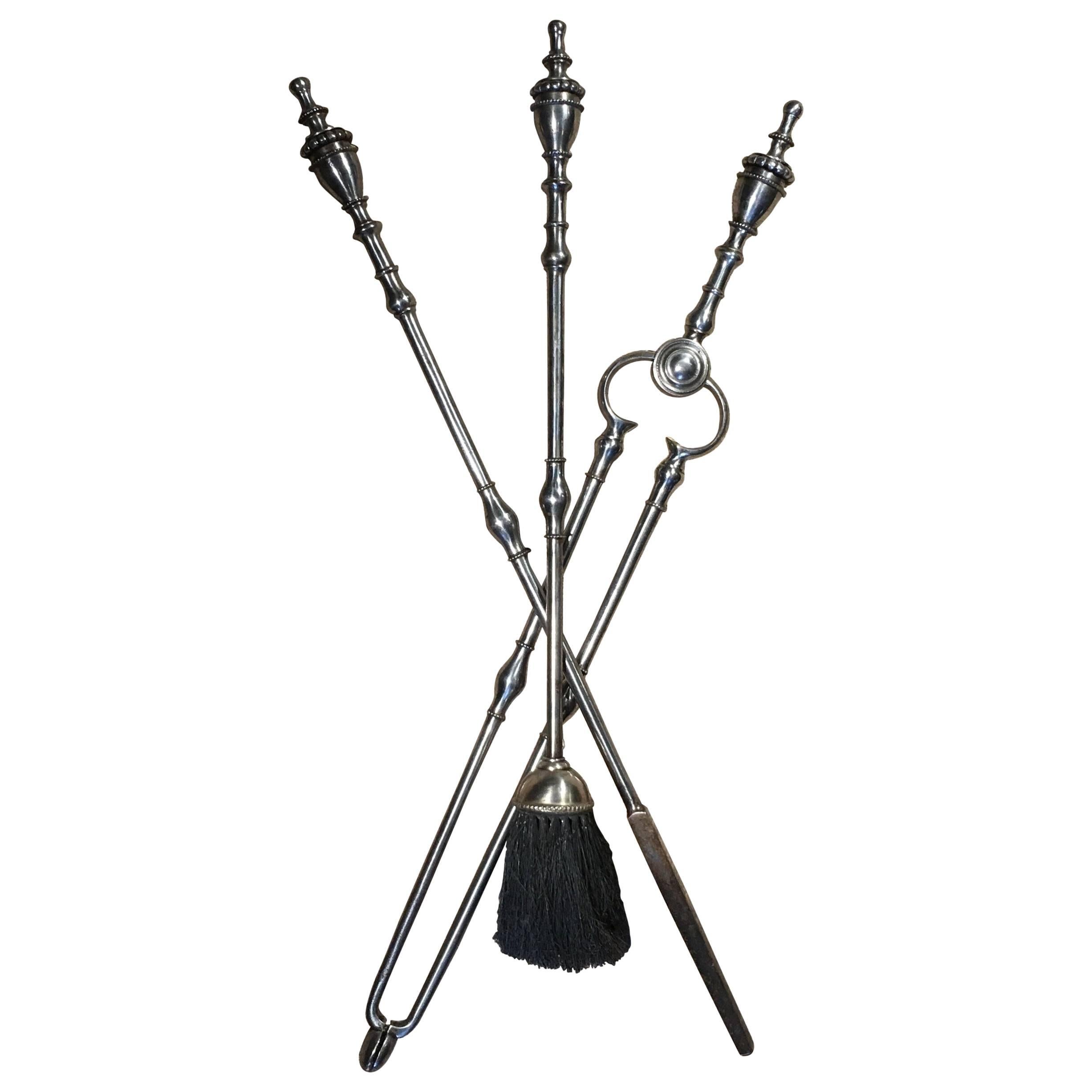 Set of English Steel Fire Tools For Sale