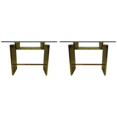 Two Unique Italian Postmodern Gilt and Copper Cantilevered Consoles / Sofa Table