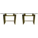 Deux consoles/tables de cantilever italiennes en porte-à-faux uniques de style postmoderne en cuivre et doré