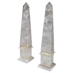 Large Pair of French Rock Crystal Obelisks