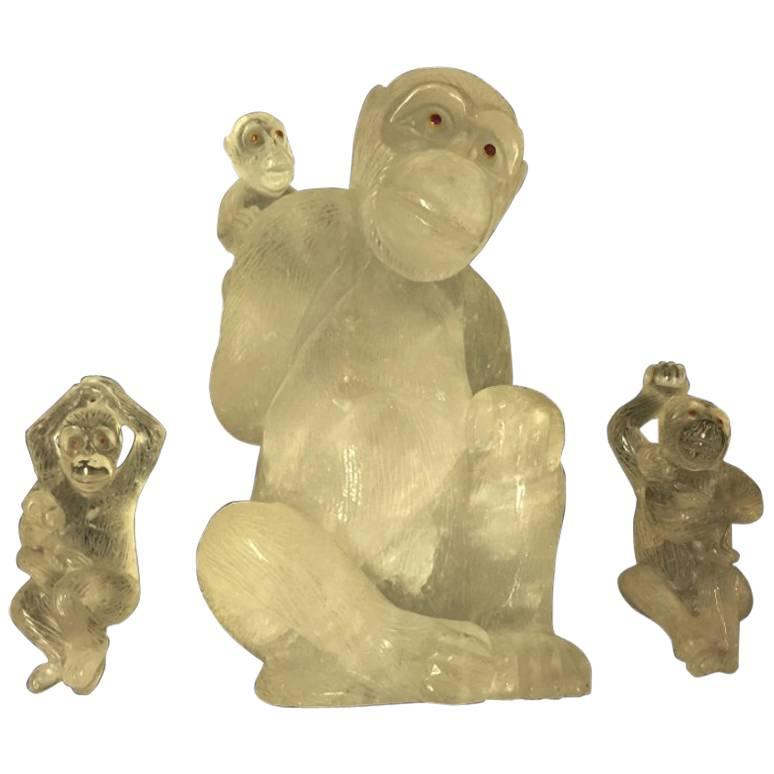Hand-Carved and Hand-Polished Rock Crystal Monkey Set