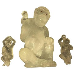 Hand-Carved and Hand-Polished Rock Crystal Monkey Set