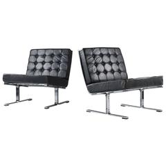 Karl-Erik Ekselius Scandinavian Modern Chrome and Leather Chairs Model F-6 11