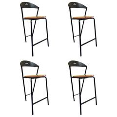 1980's Memphis Style Set of Four Italian Post Modern Bar Stools by Fly Line