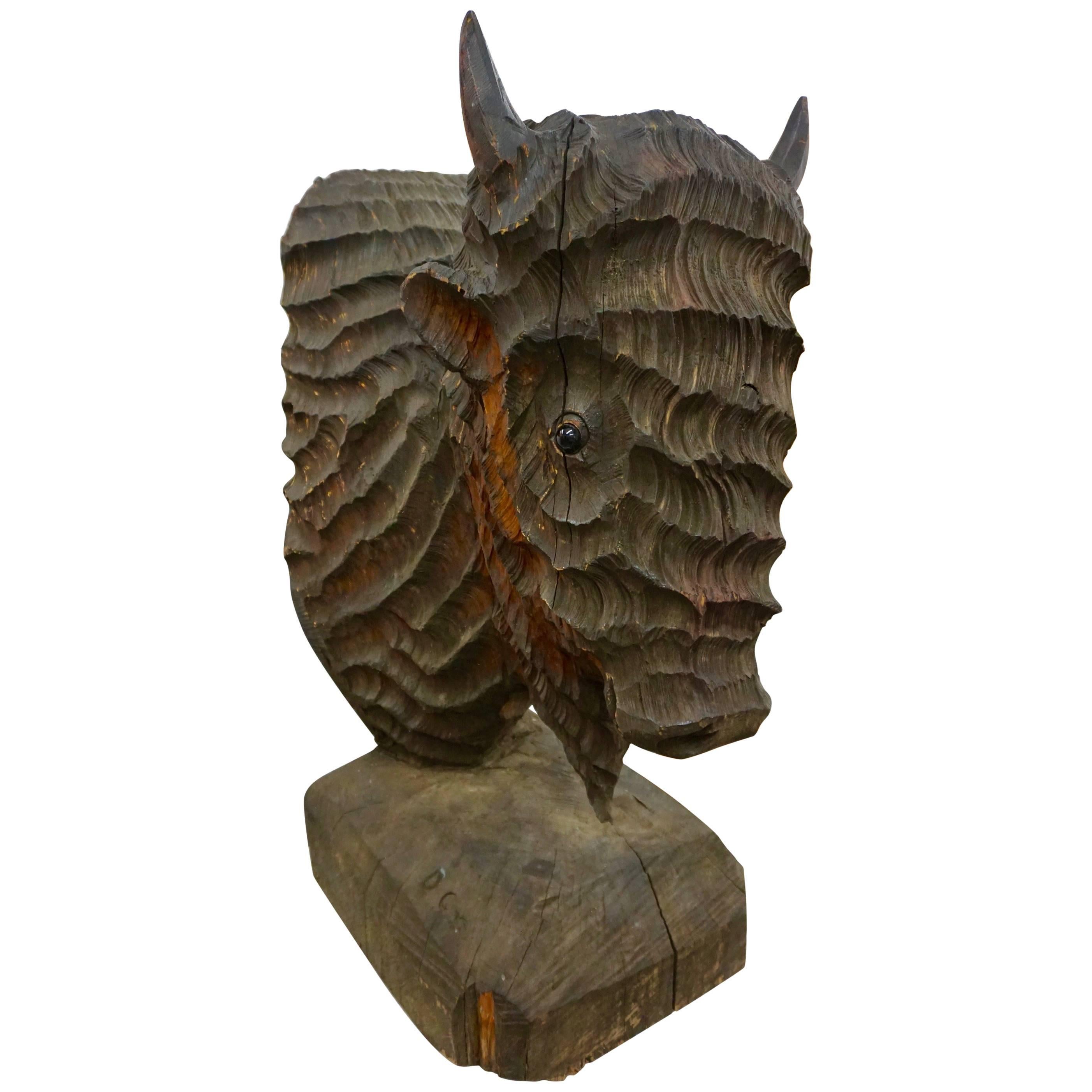 Extraordinary Chainsaw Sculpted Buffalo Head For Sale
