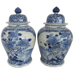 Pair of Chinese Blue and White Jars with Lids 9
