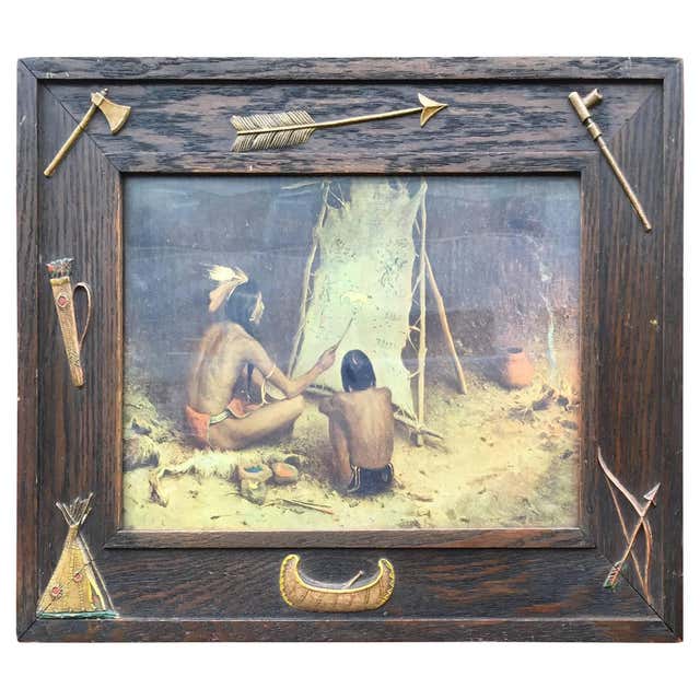Antique Wooden Native Indian Design Picture Frame with Teepee Canoe ...