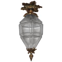 Elegant Gilt Bronze Beveled Panel Glass Lantern Filigree Canopy Pendent Fixture