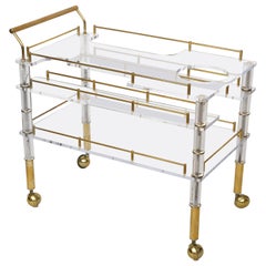Lucite and Brass Bar Cart on Casters in the Style of Hollis Jones