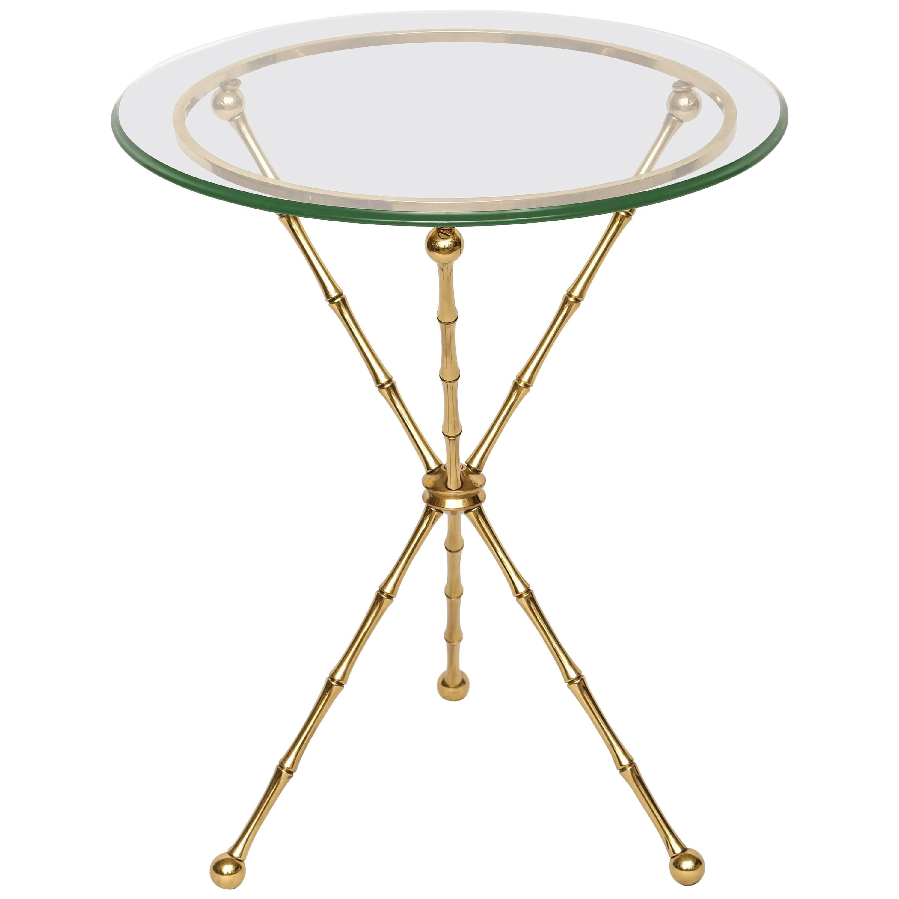 Mid-Century Modern Gio Ponti Style Round Brass and Glass Top Side Table
