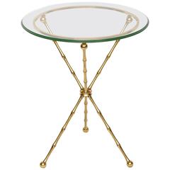Mid-Century Modern Gio Ponti Style Round Brass and Glass Top Side Table