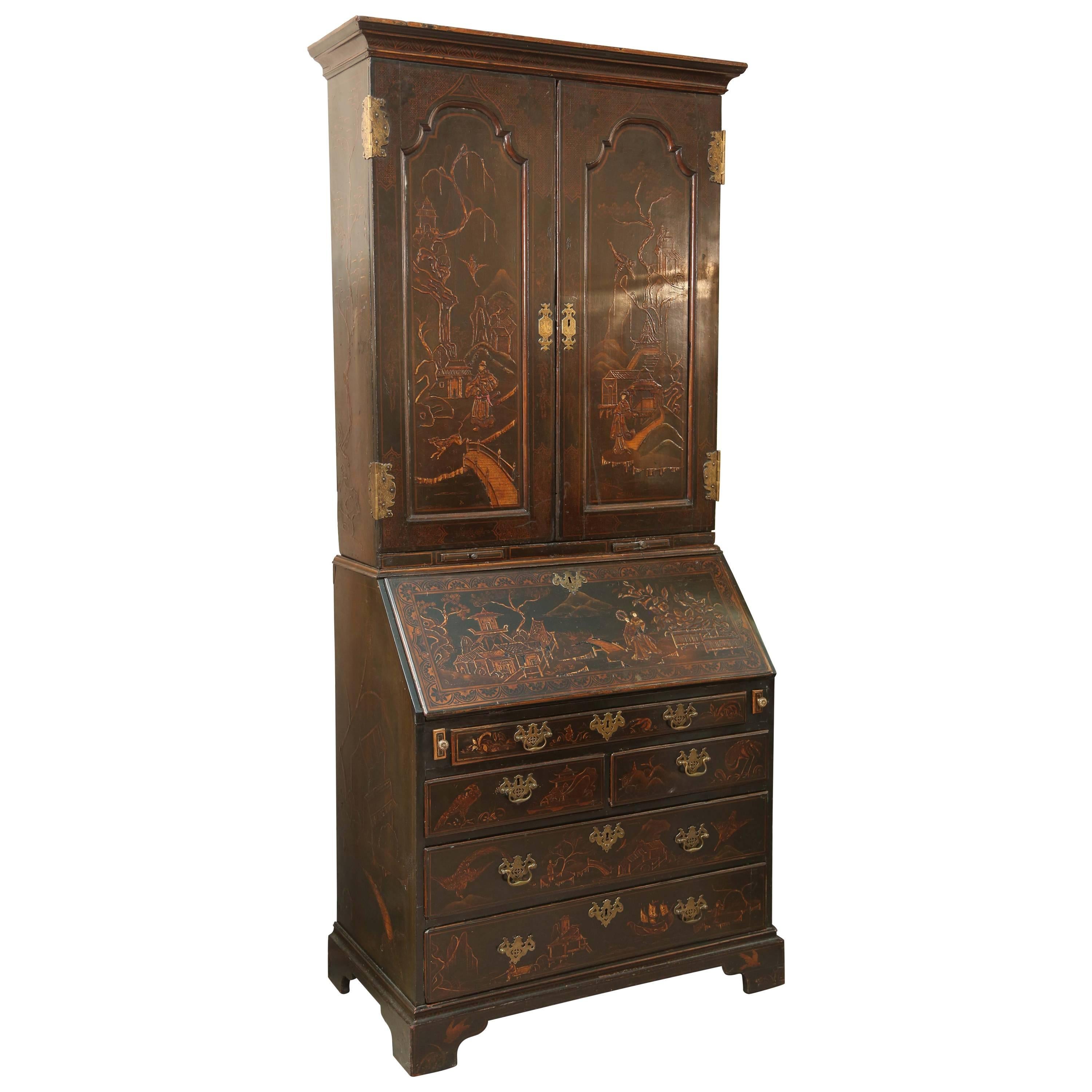 Superb 18th Century Chinoiserie Secretary  Bookcase