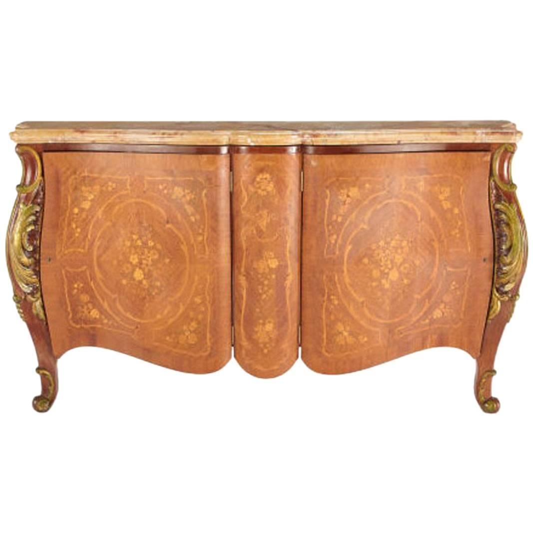 Louis XV Style Marquetry Cabinet with Sienna Marble For Sale