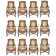 Set of 12 Louis XV Style Dining Chairs With Tapestry Upholstery, 19th Century 7