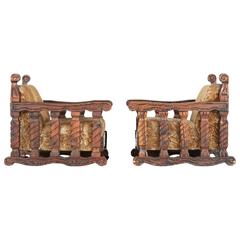 Retro Carved Tiki Arm Chairs by William Westenhaver for WITCO, Pair, circa 1950