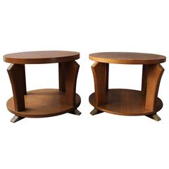 Two Fine French Art Deco Rosewood Gueridons with Chrome Details