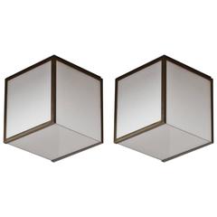 Two Fine French Art Deco Glass and Chrome Cubic Sconces by Perzel