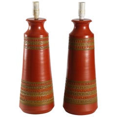 Bitossi Pair of Orange Lamp Bases Italy, circa 1965